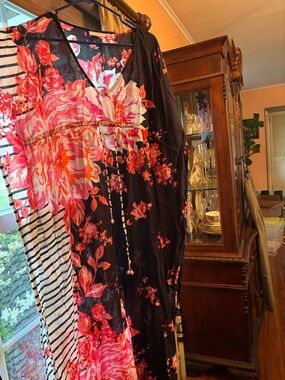 Shiraleah Floral Black Pink Orange Swim Coverup
